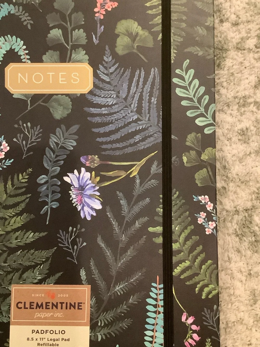Clementine Paper Co Floral Notes Padfolio Black w Green Botanical Accents NWT